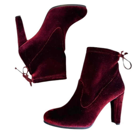 STUART WEITZMAN Lofty Velvet Ankle‎ Boots Burgundy Red Size 8.5 M - Picture 1 of 9